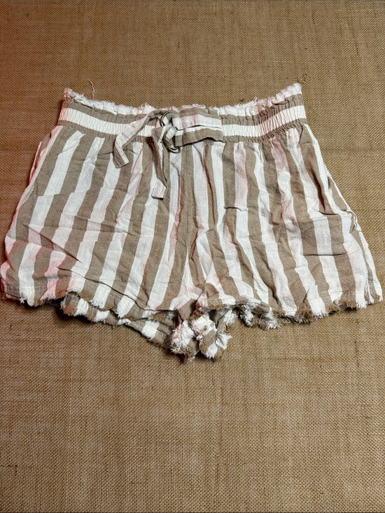 Umgee Pants - Striped Tan and White Women's Drawstring Shorts